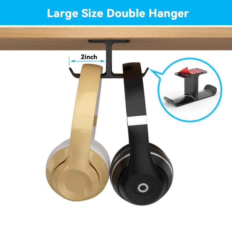 Yocice Upgraded Headphone Stand Hanger,Headset Holder Mount, Hook of Double Hanging Design with Strong Adhesive Tape for Headphones,H02U-Black-1PCS(Double Hanging) - Image 2